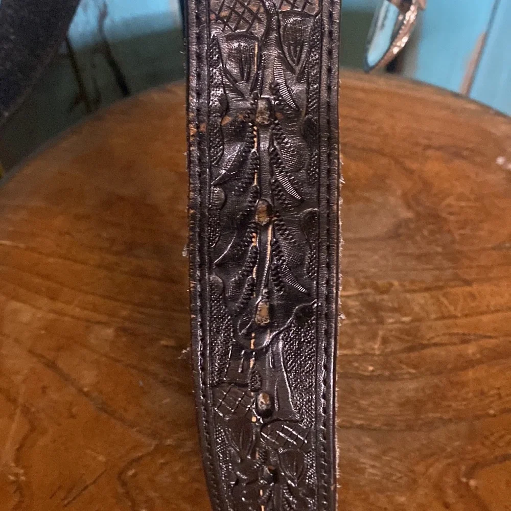 Vintage 90s Wehmeier Double S western belt size 42 black leather silver tone